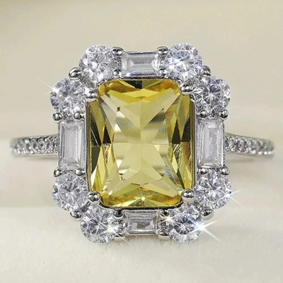 ▶Radiant Yellow Zircon Sumptuous Silver Luxury Rings Women, K924 - Picture 2 of 8